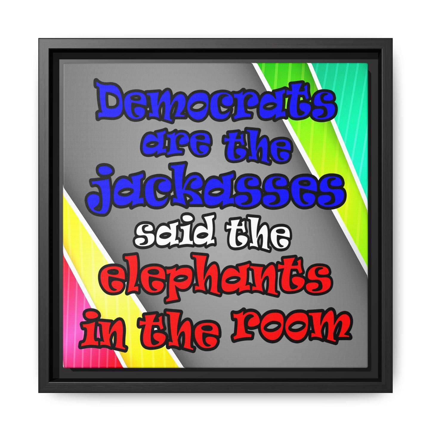 donkeys and elephants - framed canvas art (rainbow split)
