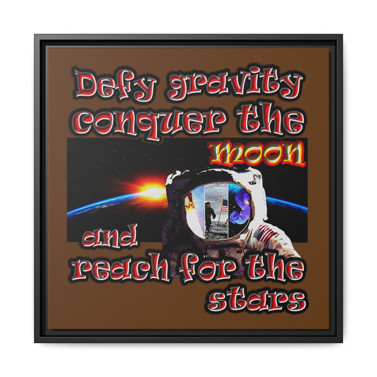 defy conquer reach - framed canvas art (brown)