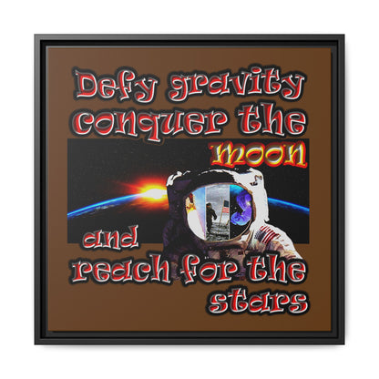 defy conquer reach - framed canvas art (brown)