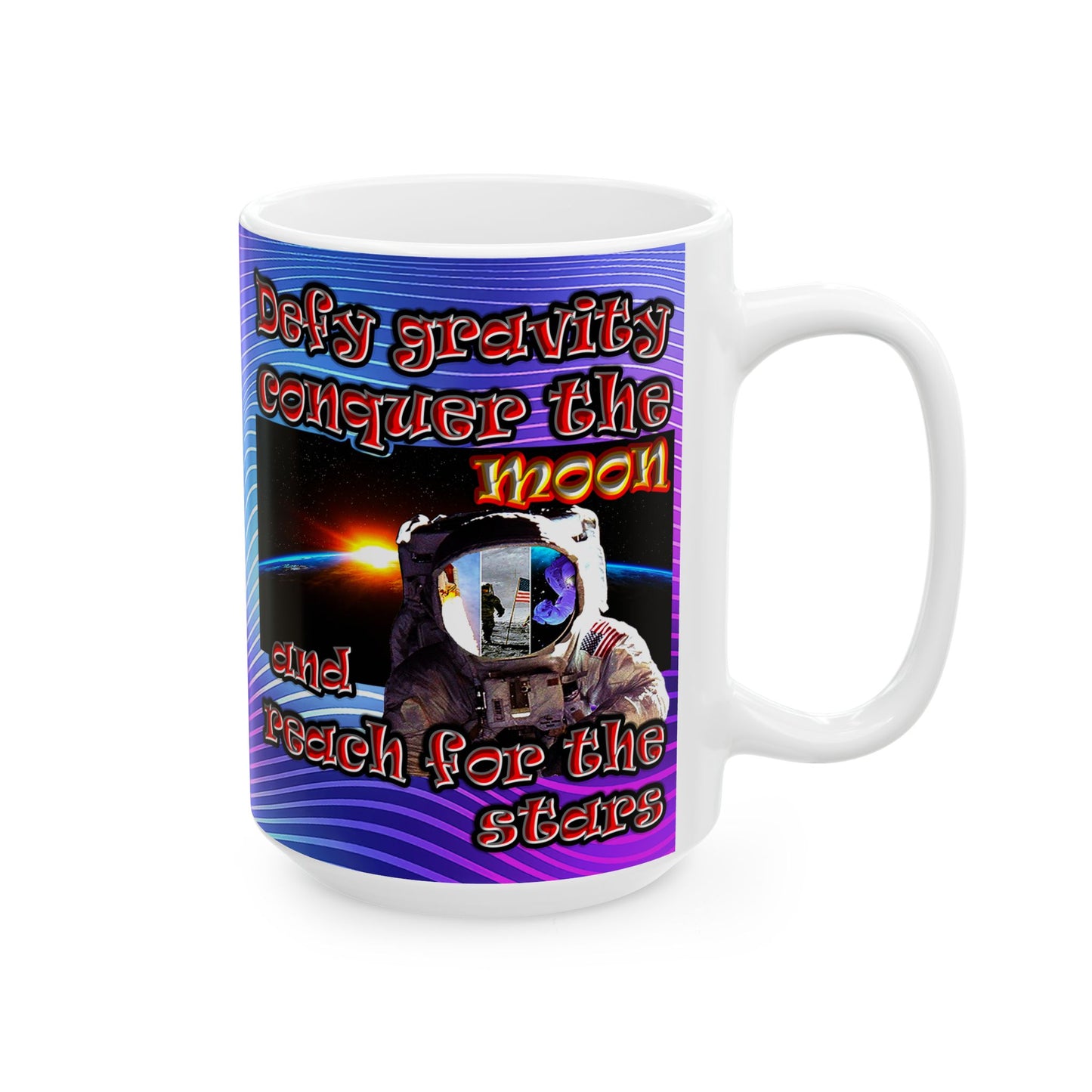 defy conquer reach - White Mug (purple wave)