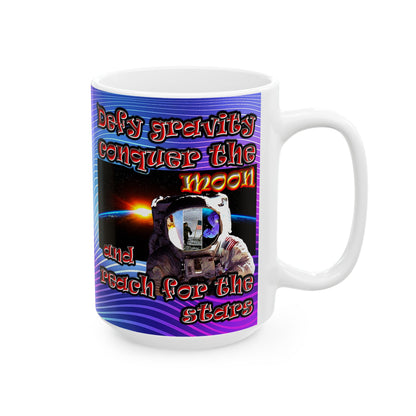 defy conquer reach - White Mug (purple wave)
