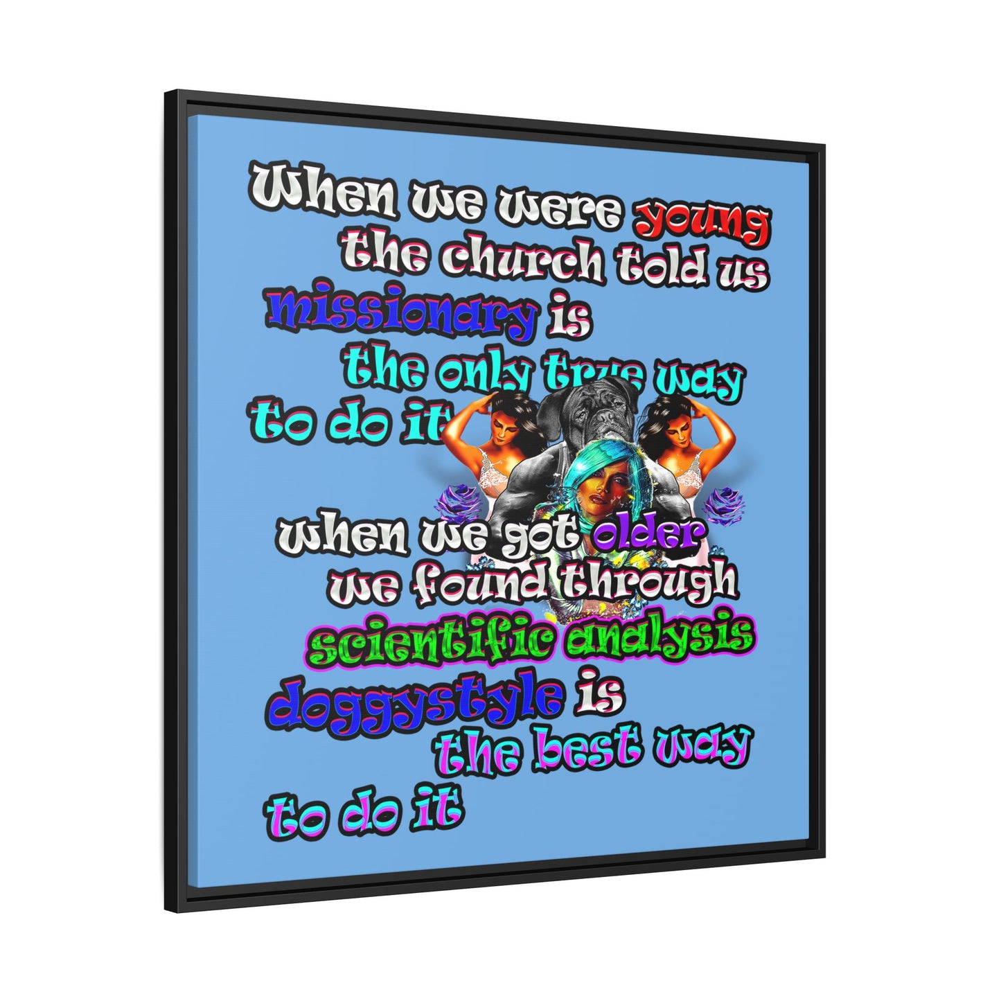 doggystyle - framed canvas art (light blue)