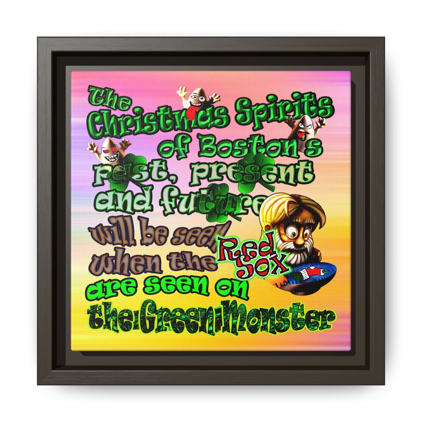 christmas spirits of boston - framed canvas art (color blur)