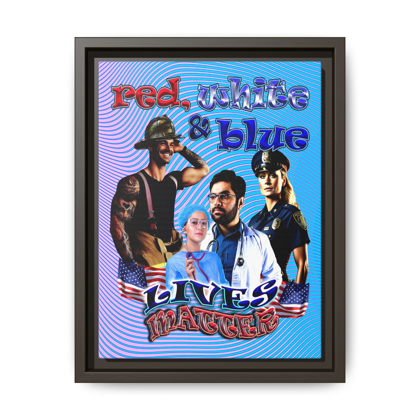 rw&b lives matter - framed canvas art (light blue-purple wave)