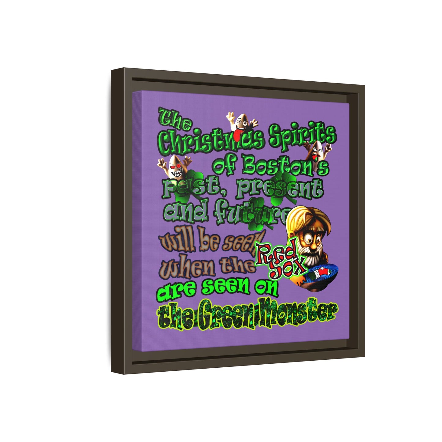 christmas spirits of boston - framed canvas art (light purple)