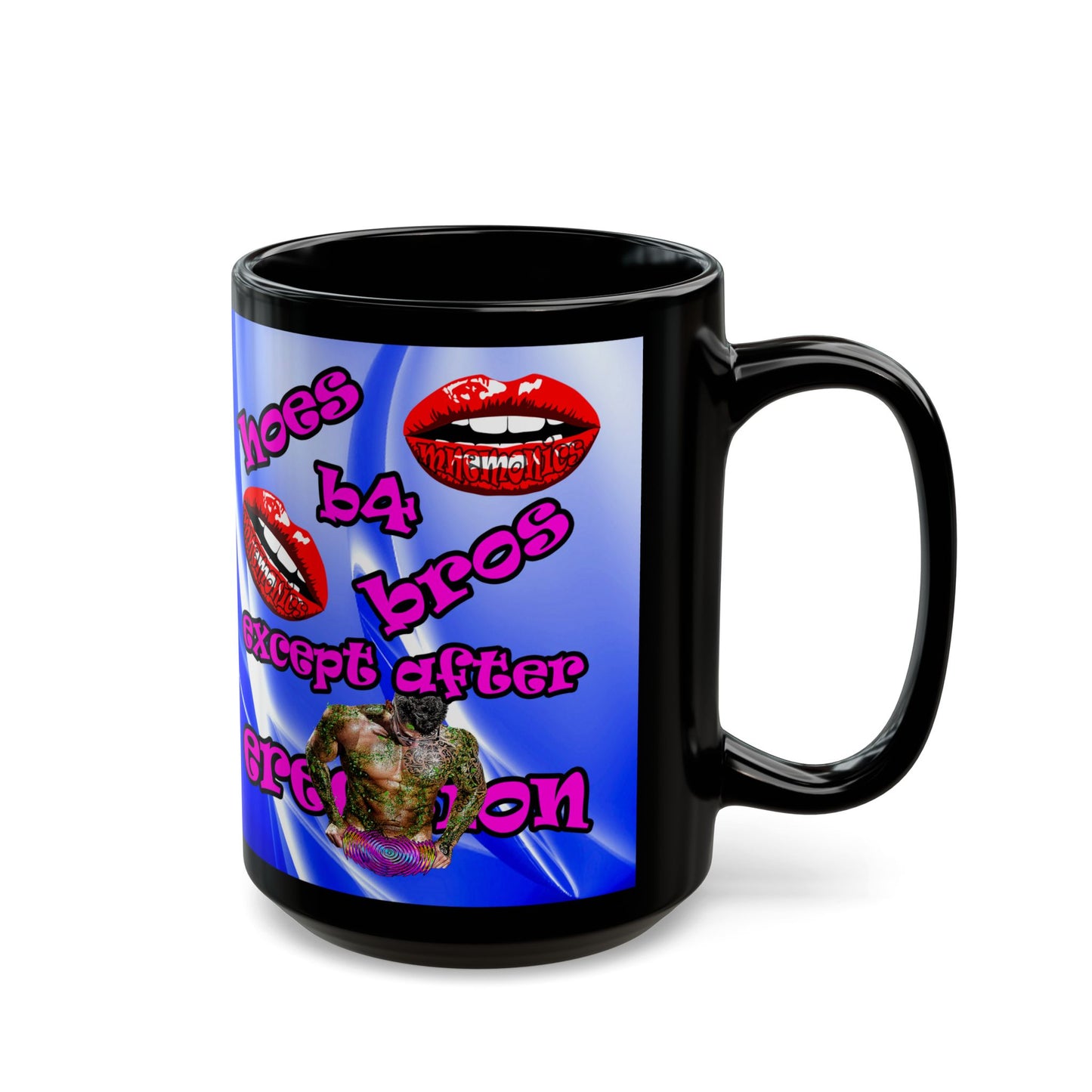 hoes b4 bros - Black Mug (blue-white wave)