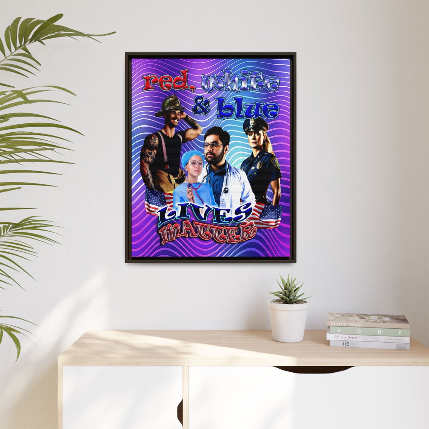 rw&b lives matter - framed canvas art (purple wave)