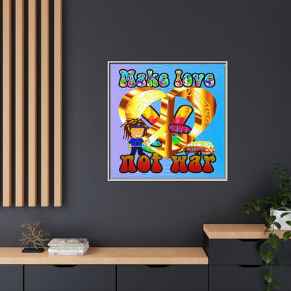 love peace - framed canvas art (light blue-purple wave)