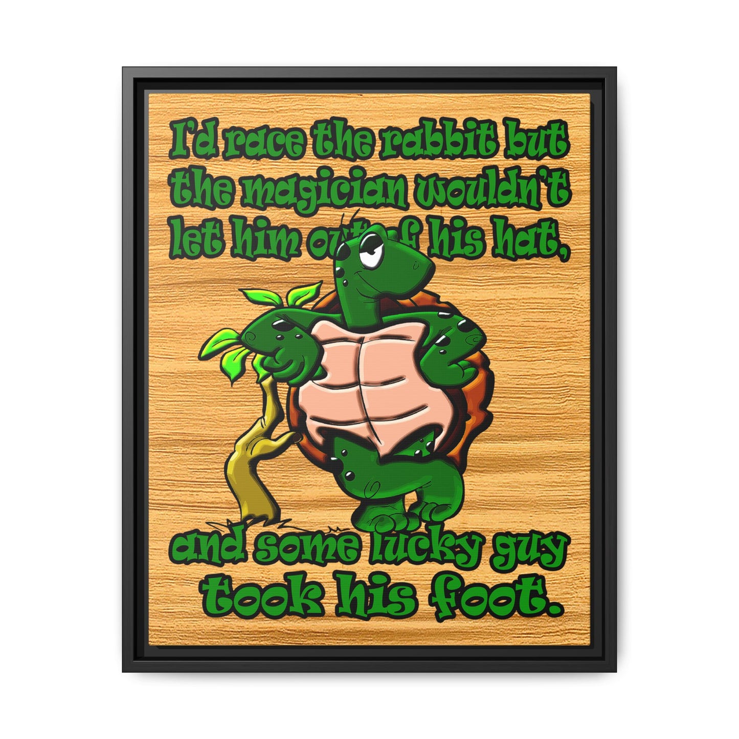 turtle race - framed canvas art (butterscotch wood finish)