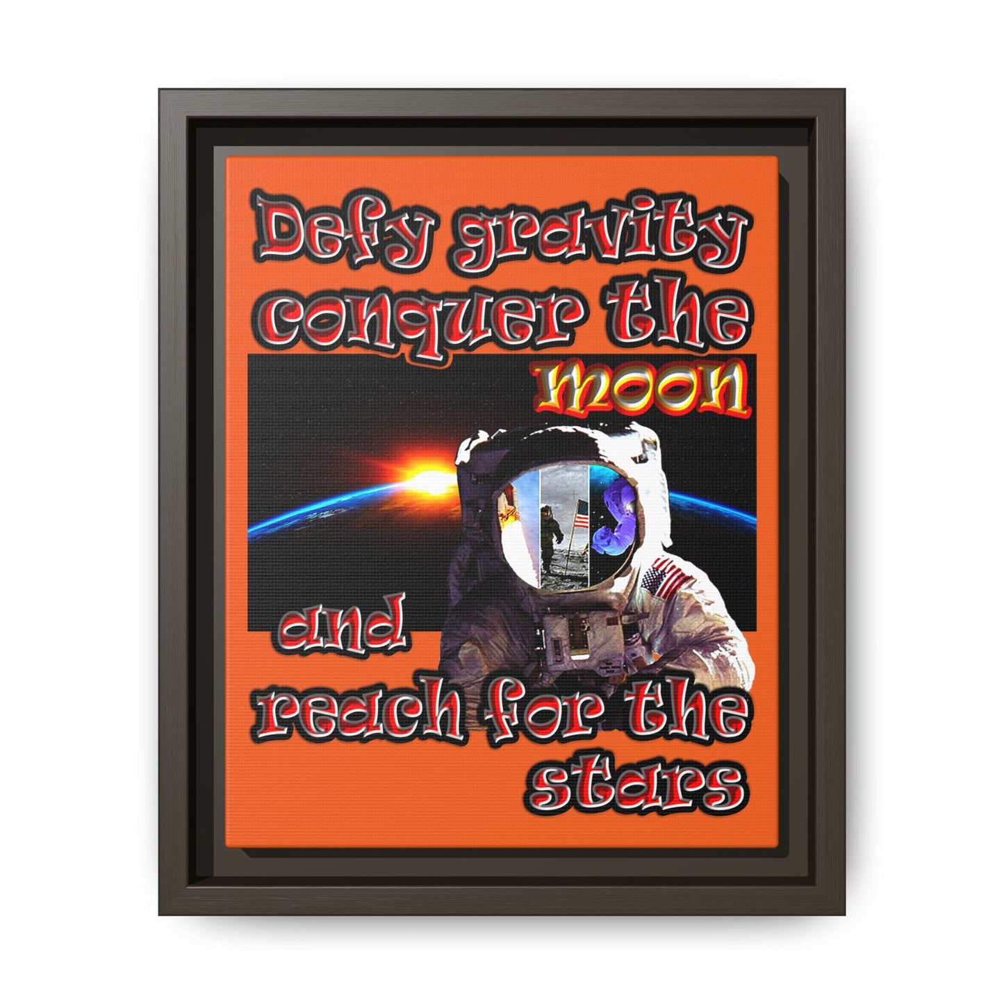 defy conquer reach - framed canvas art (orange)