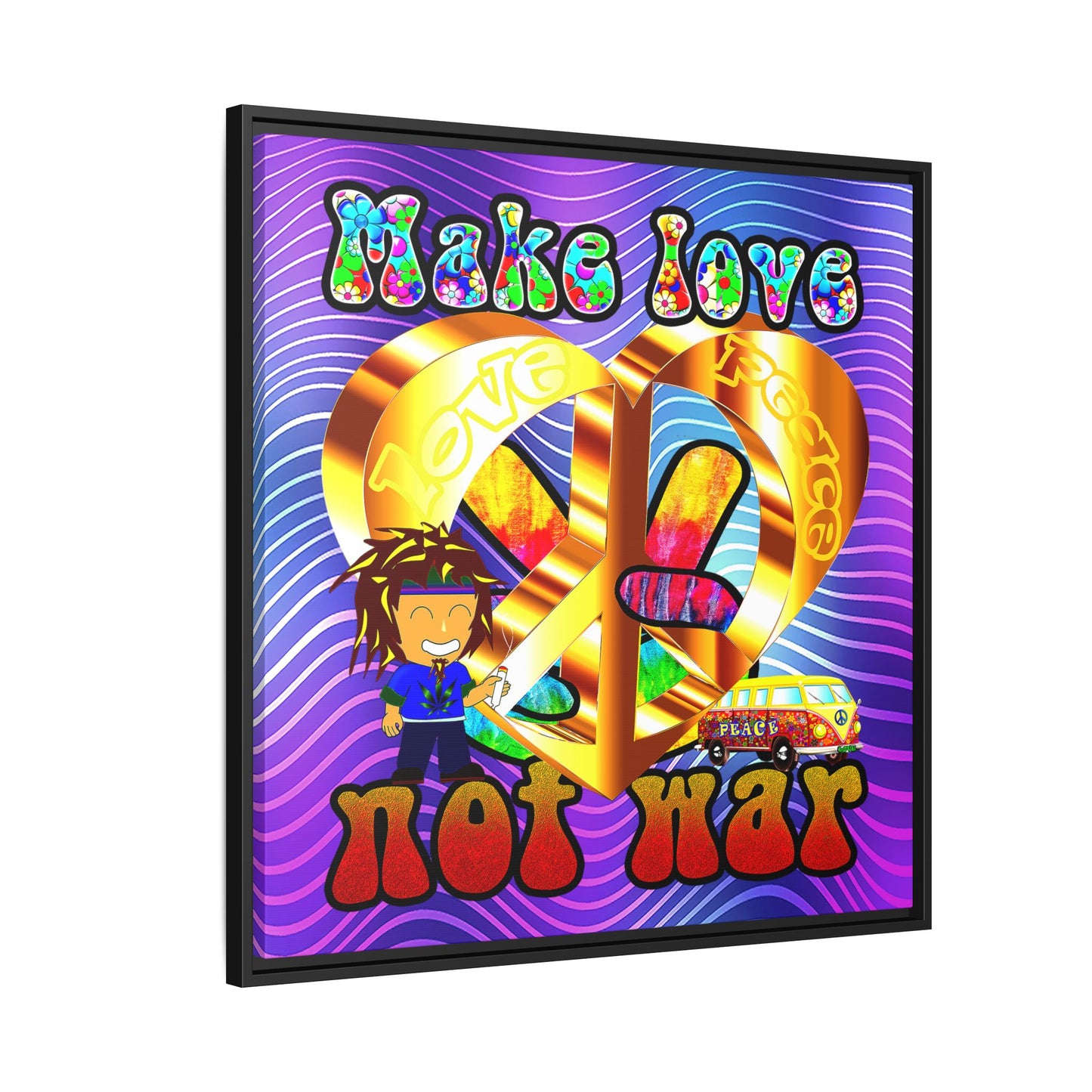 love peace - framed canvas art (purple wave)