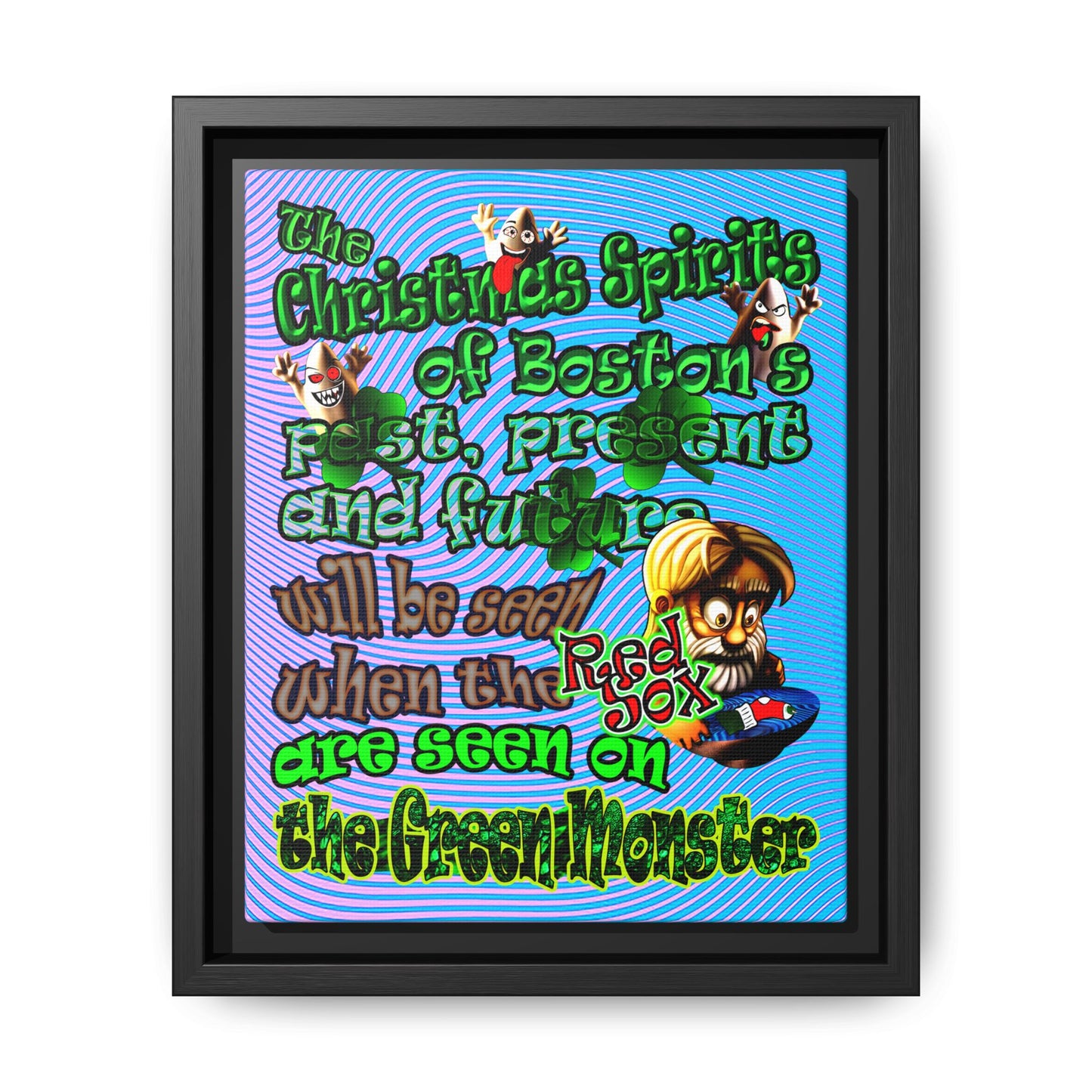 christmas spirits of boston - framed canvas art (light blue-purple wave)