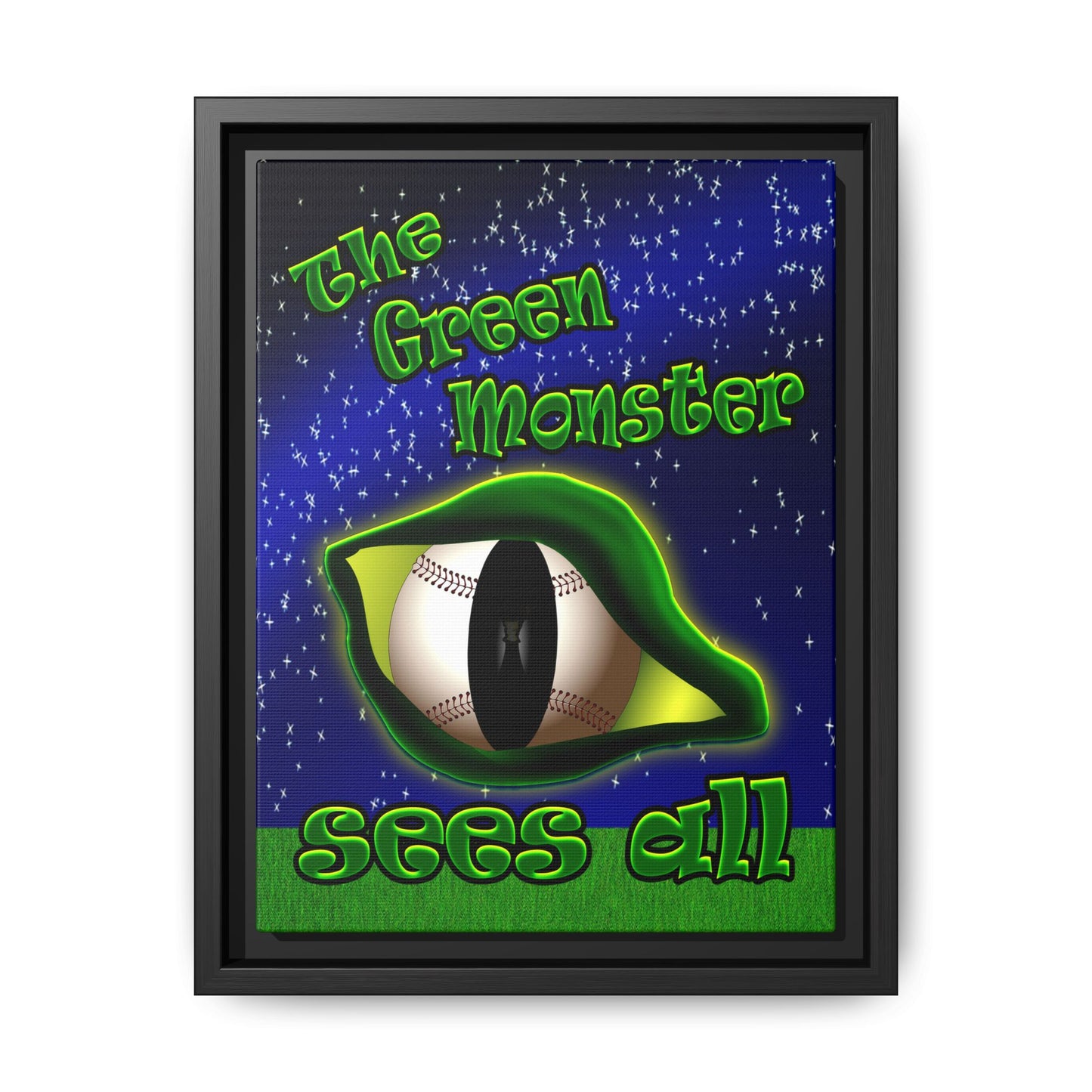 green monster - framed canvas art ('snoops' background)
