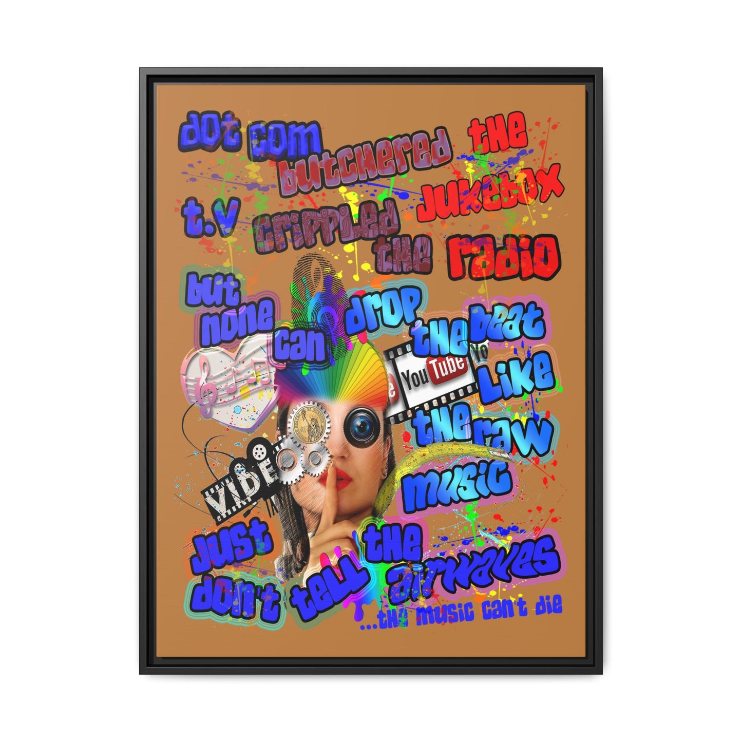 drop the beat - framed canvas art (light brown)