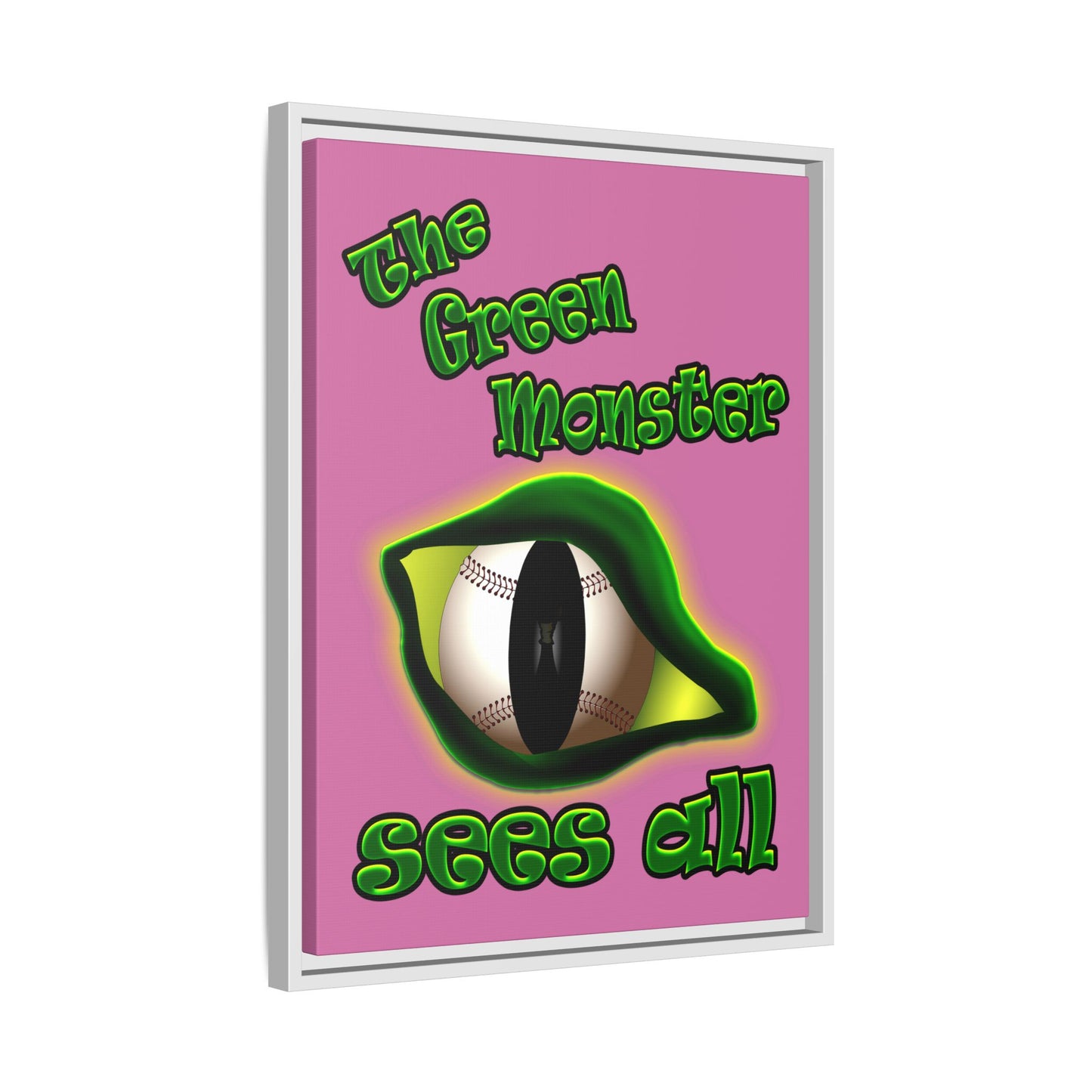green monster - framed canvas art (light pink)