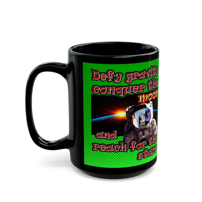 defy conquer reach - Black Mug (logo green)