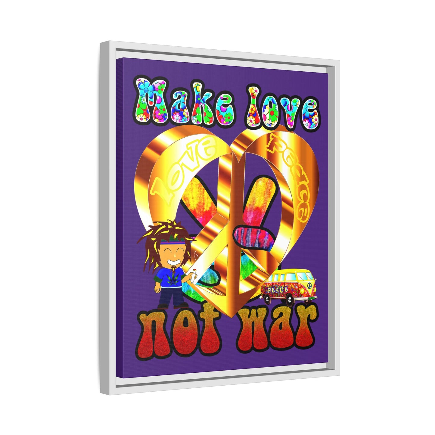 love peace - framed canvas art (purple)