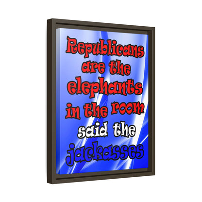 donkeys and elephants - framed canvas art (blue-white wave)