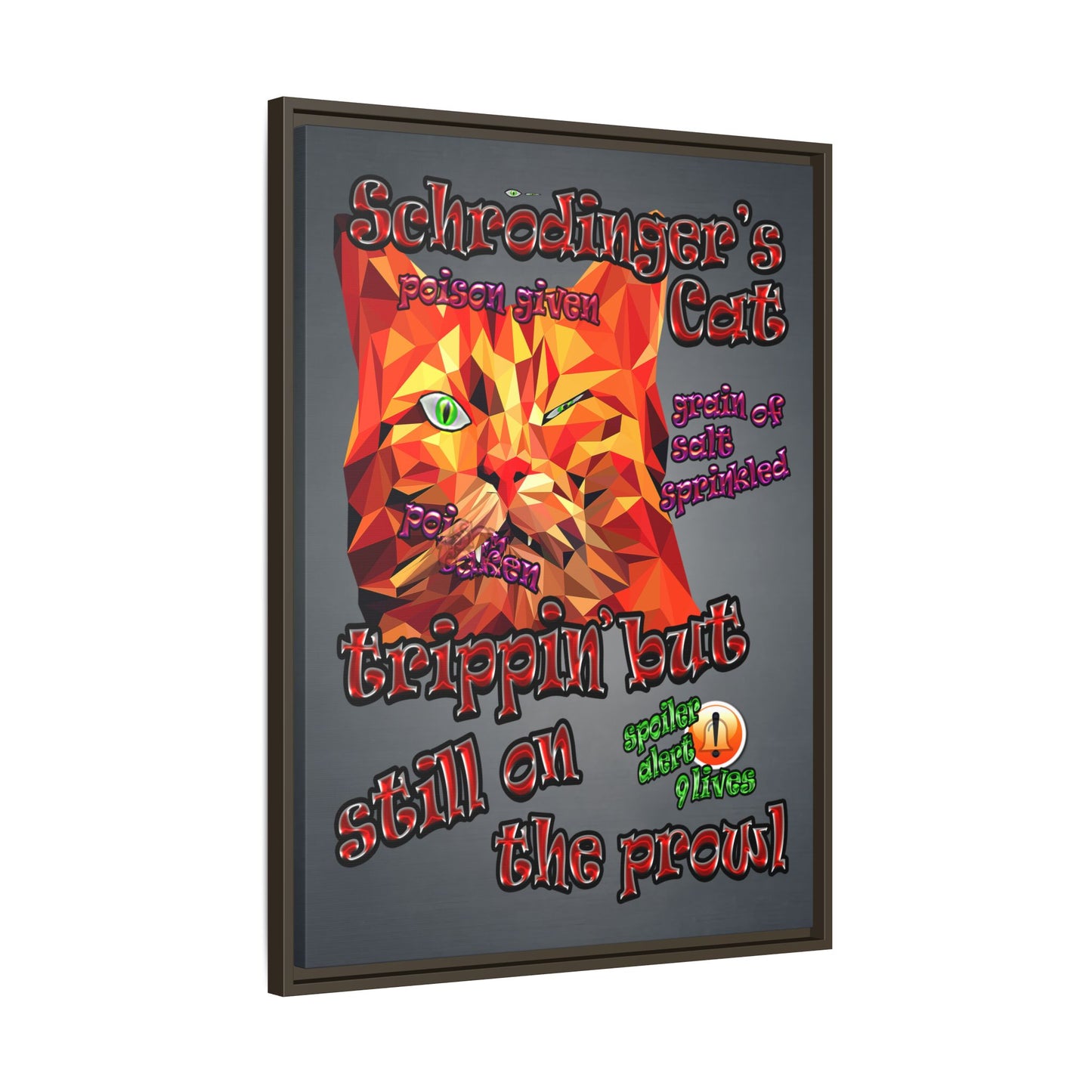 schrodinger's cat - framed canvas art (grey-light grey)