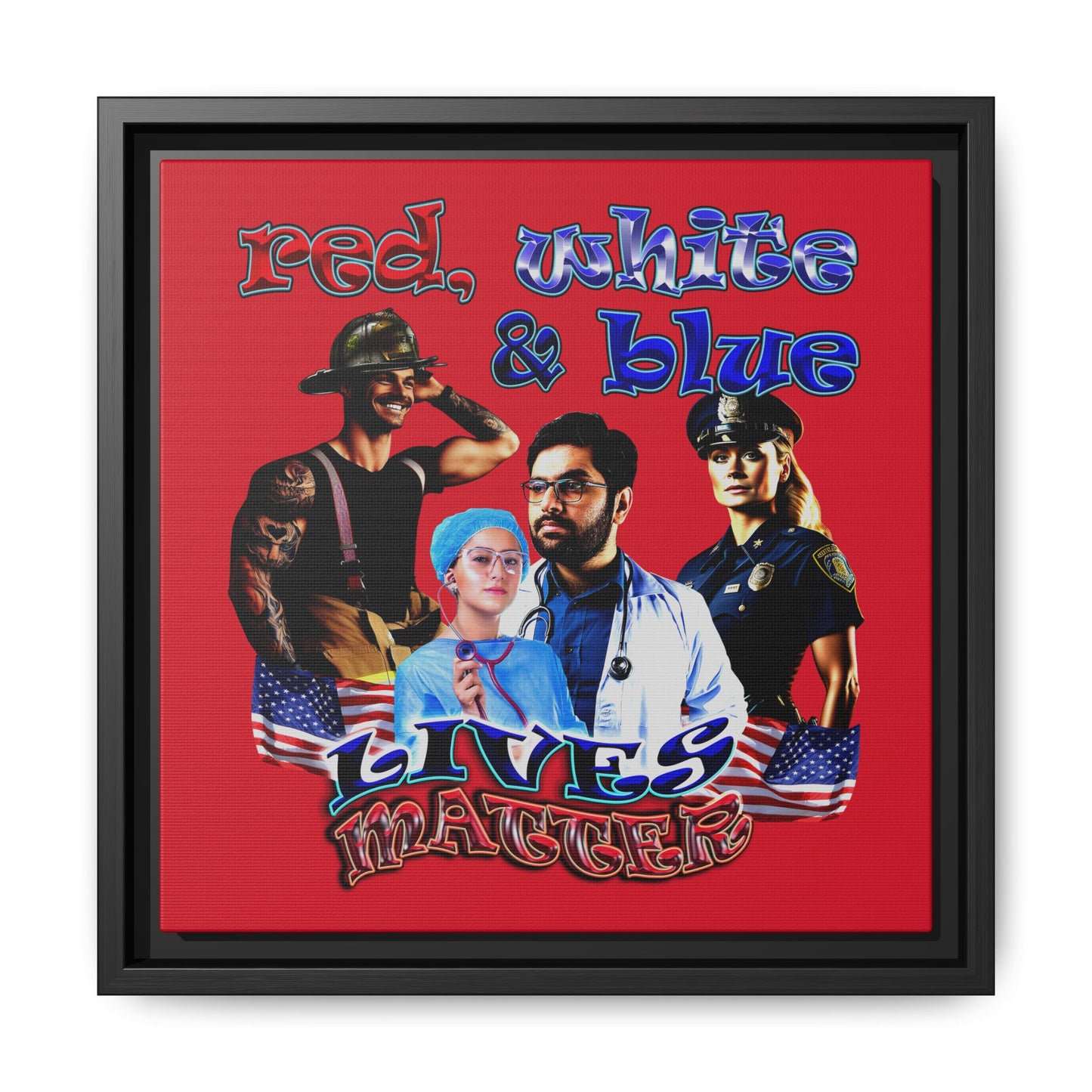 rw&b lives matter - framed canvas art (dark red)