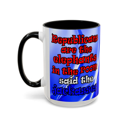 donkeys and elephants - Accent Mug (blue-white wave)
