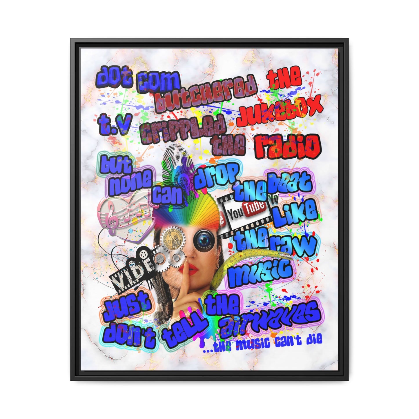 drop the beat - framed canvas art (white marble)