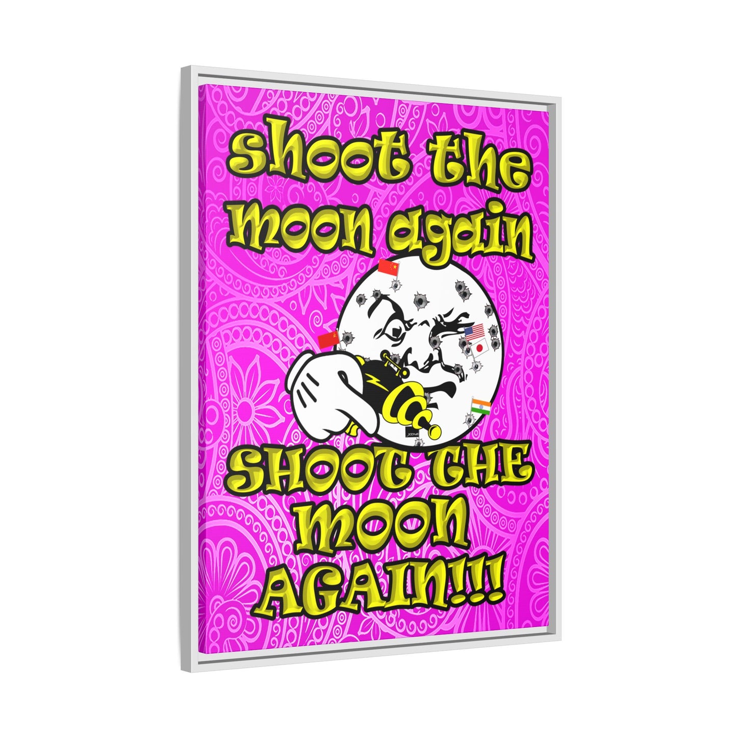 shoot the moon again - framed canvas art (pink swirl)