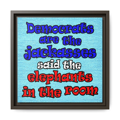 donkeys and elephants - framed canvas art (faded blue)