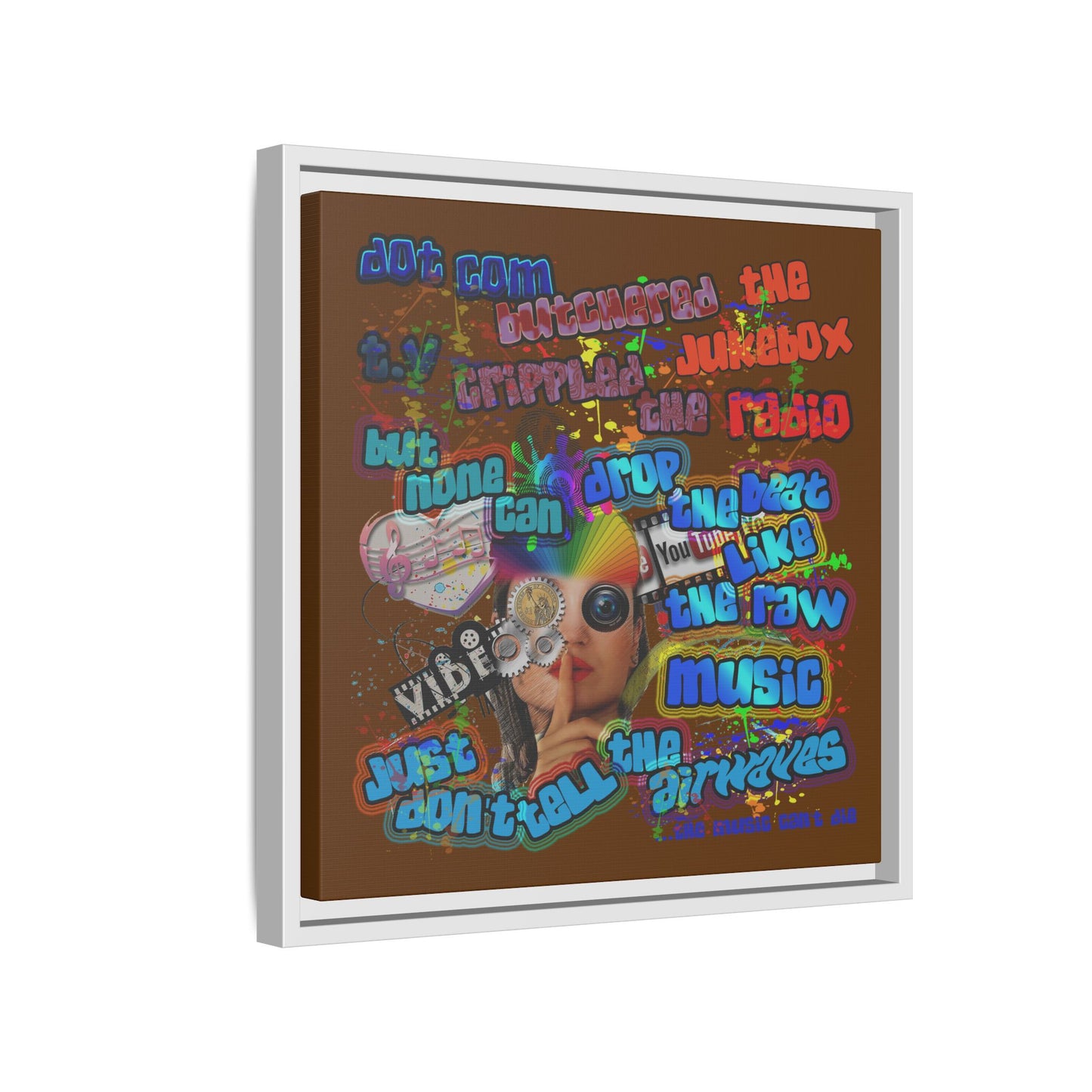 drop the beat - framed canvas art (brown)
