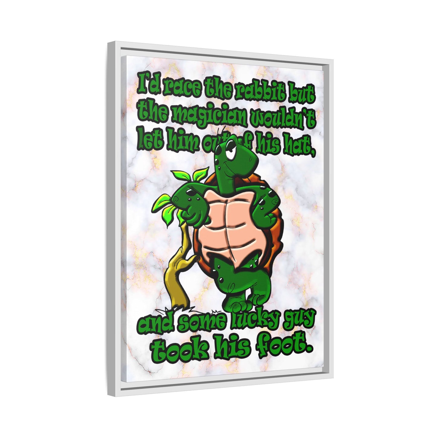 turtle race - framed canvas art (white marble)