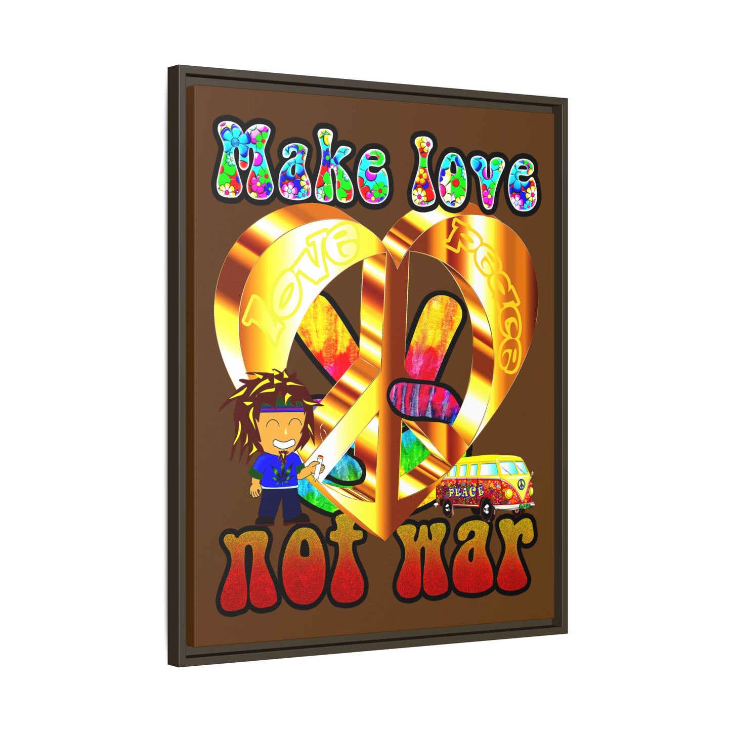 love peace - framed canvas art (brown)