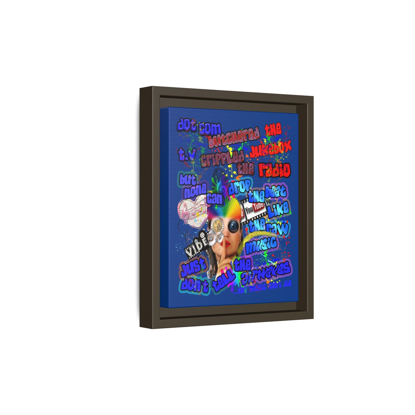 drop the beat - framed canvas art (dark blue)
