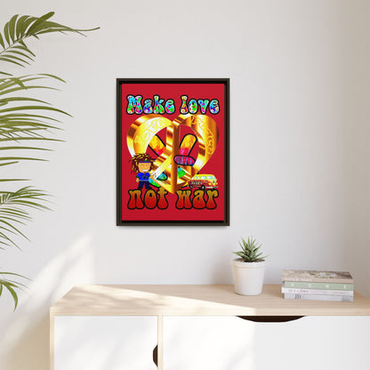 love peace - framed canvas art (dark red)
