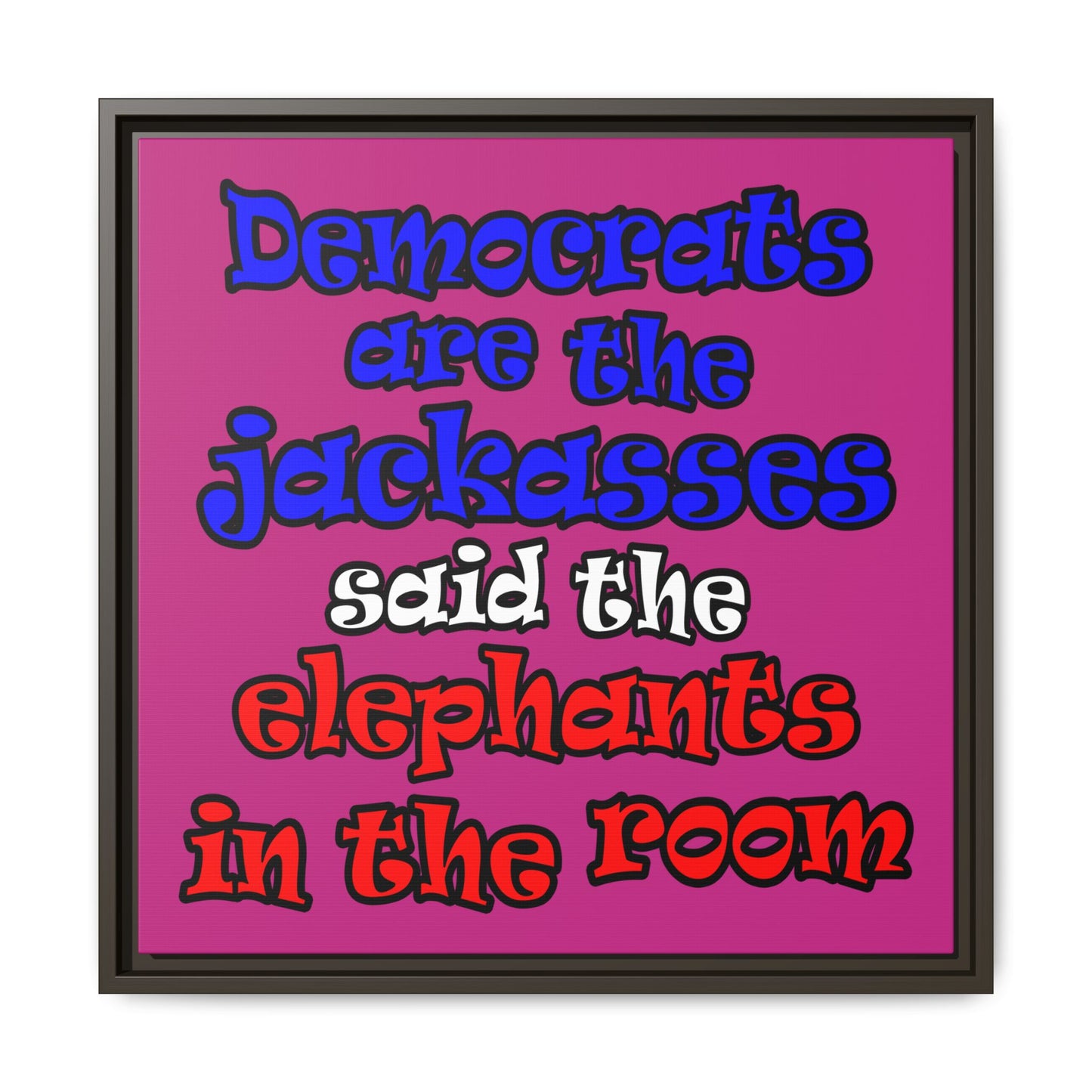 donkeys and elephants - framed canvas art (pink)