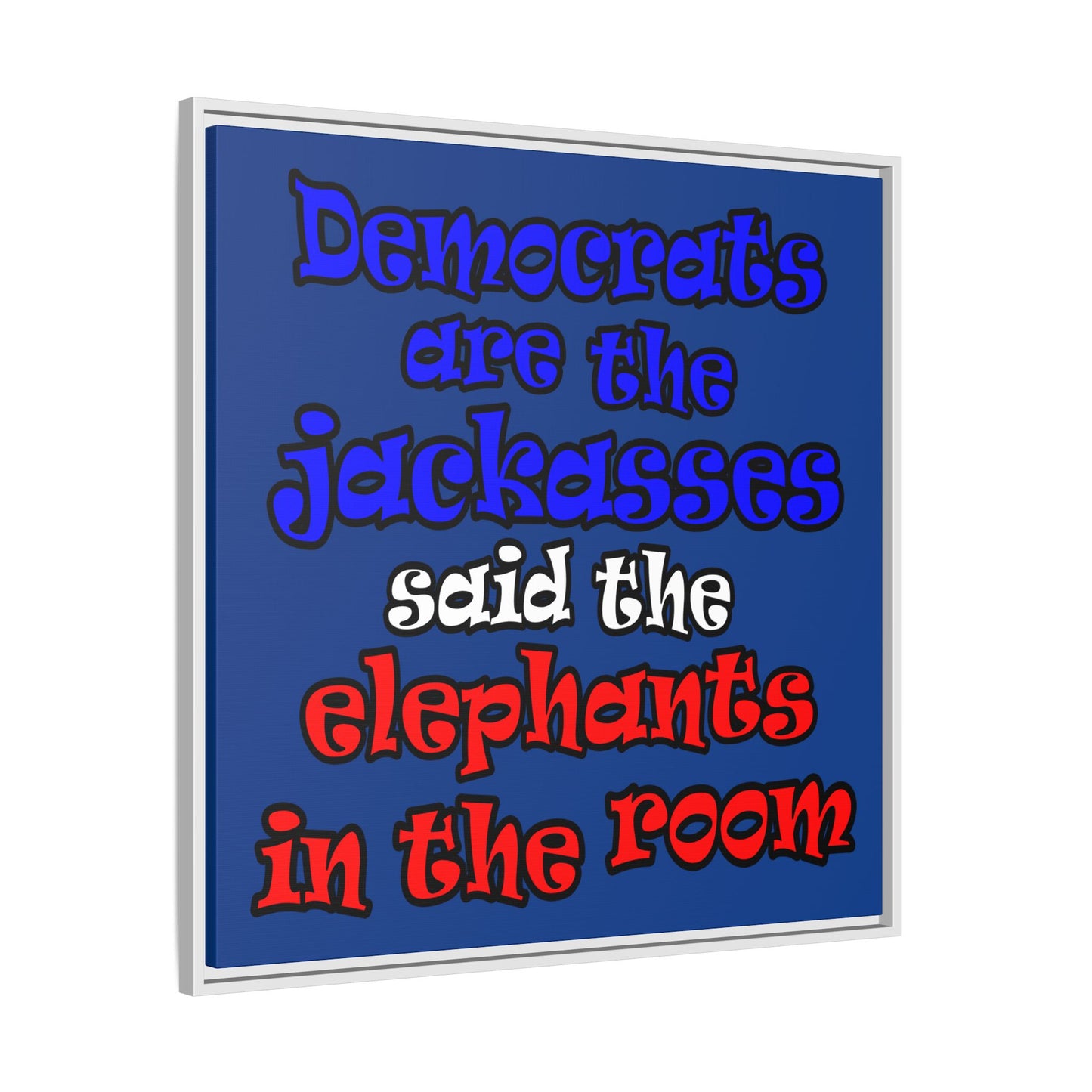 donkeys and elephants - framed canvas art (dark blue)
