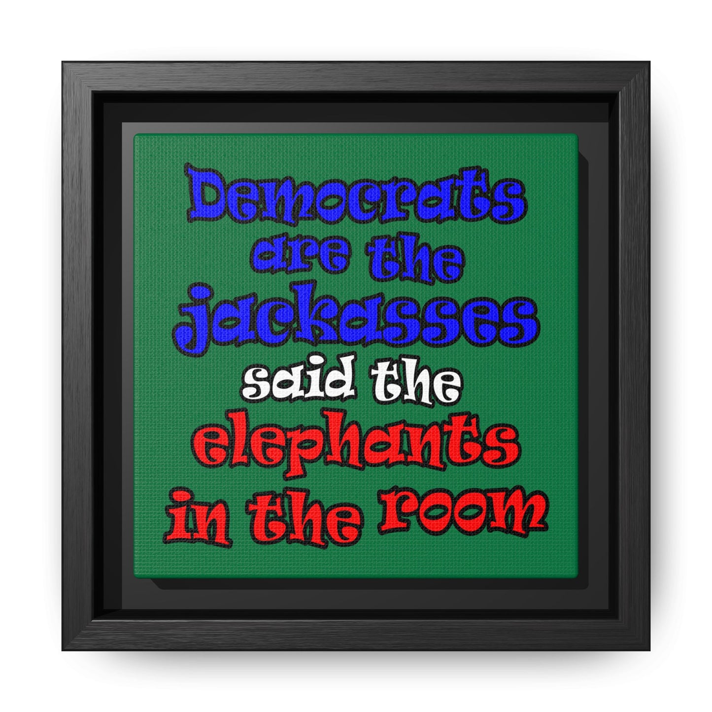 donkeys and elephants - framed canvas art (dark green)