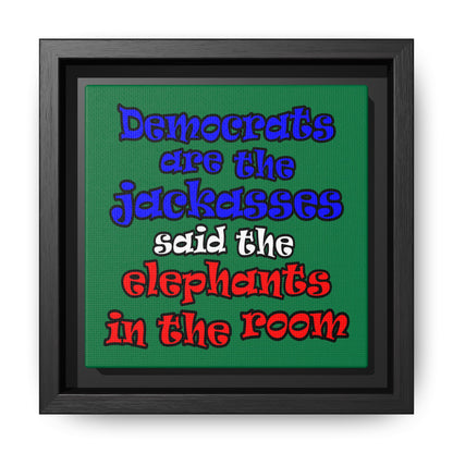donkeys and elephants - framed canvas art (dark green)