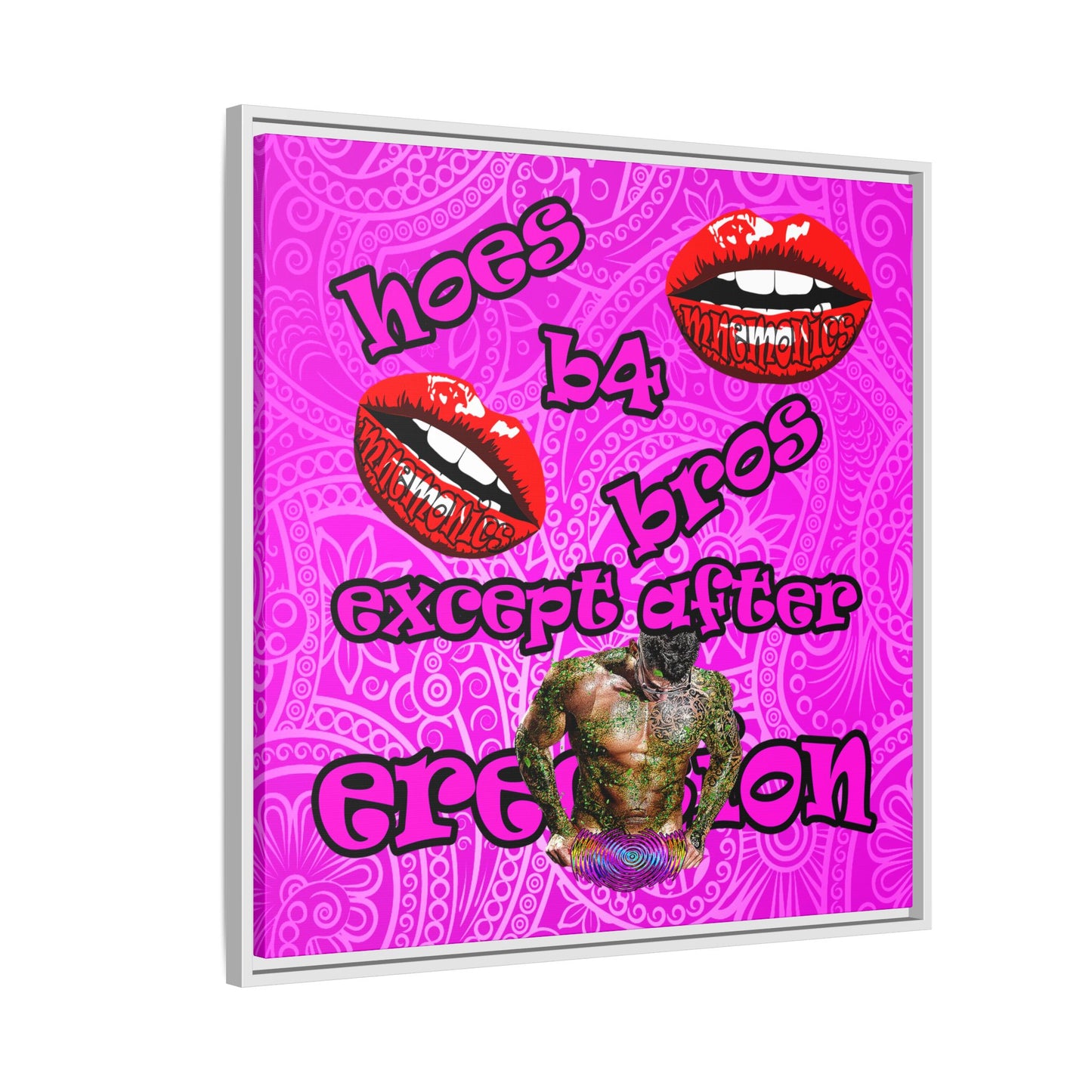 hoes b4 bros - framed canvas art (pink swirl)