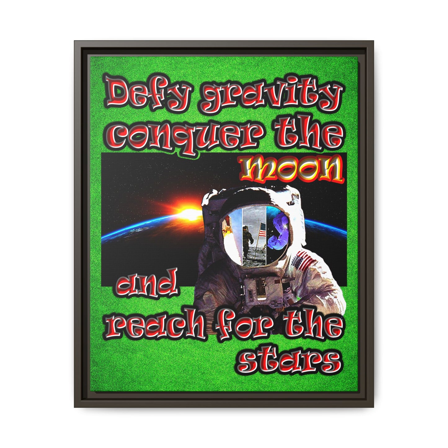 defy conquer reach - framed canvas art (green turf)