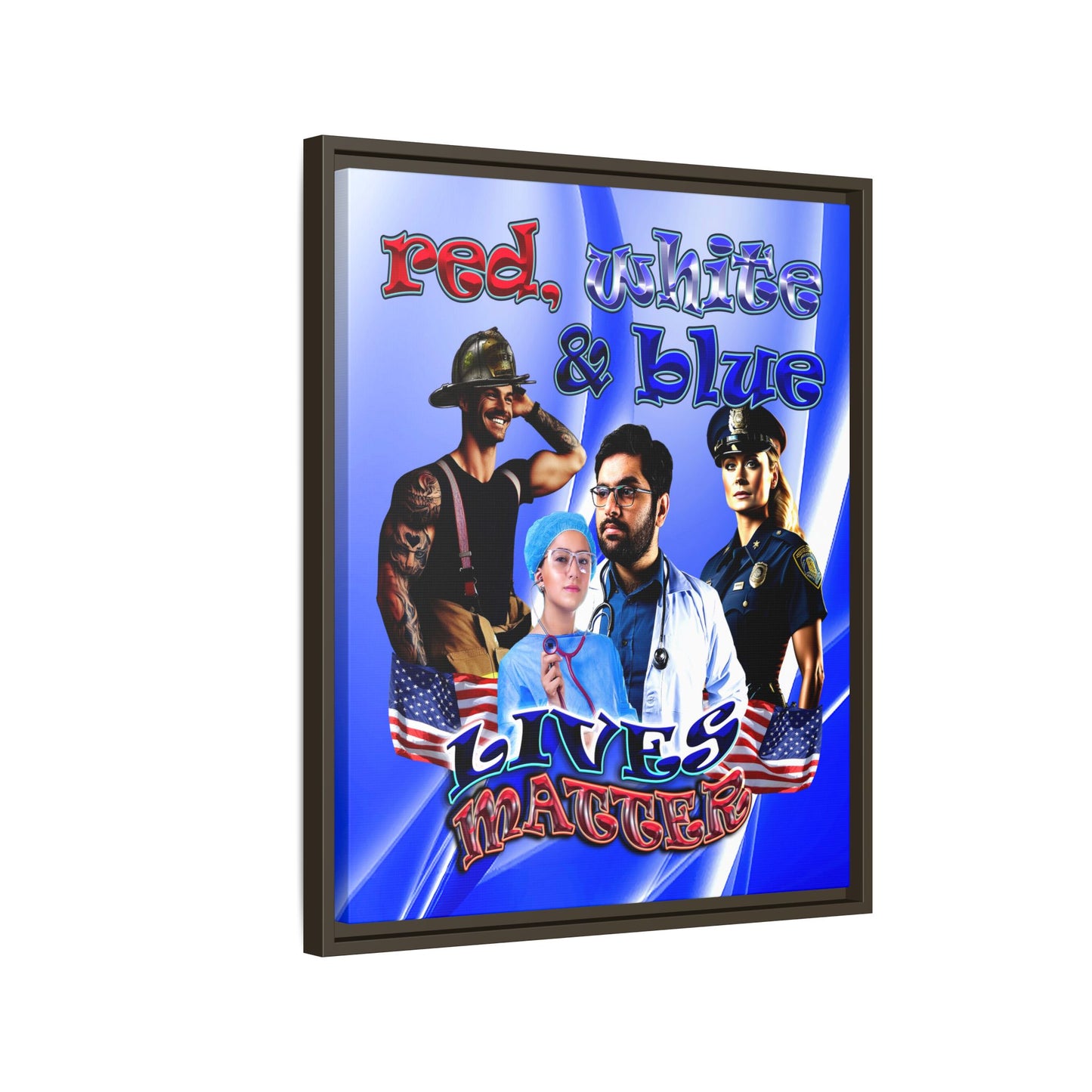 rw&b lives matter - framed canvas art (blue-white wave)