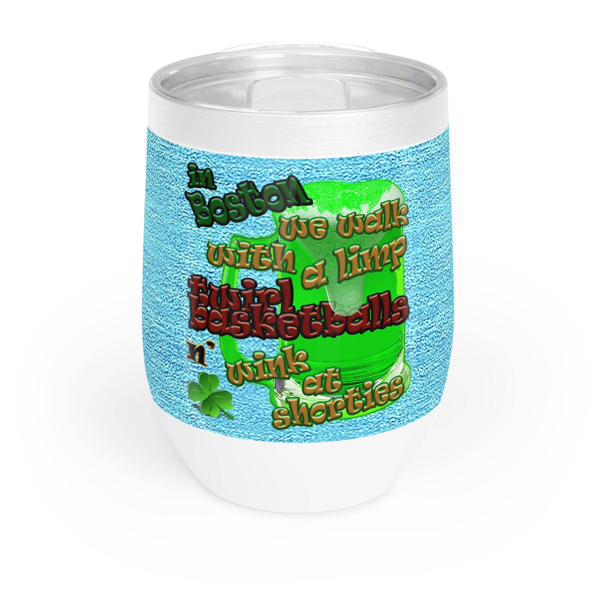 celtics logo - Chill Wine Tumbler (faded blue)
