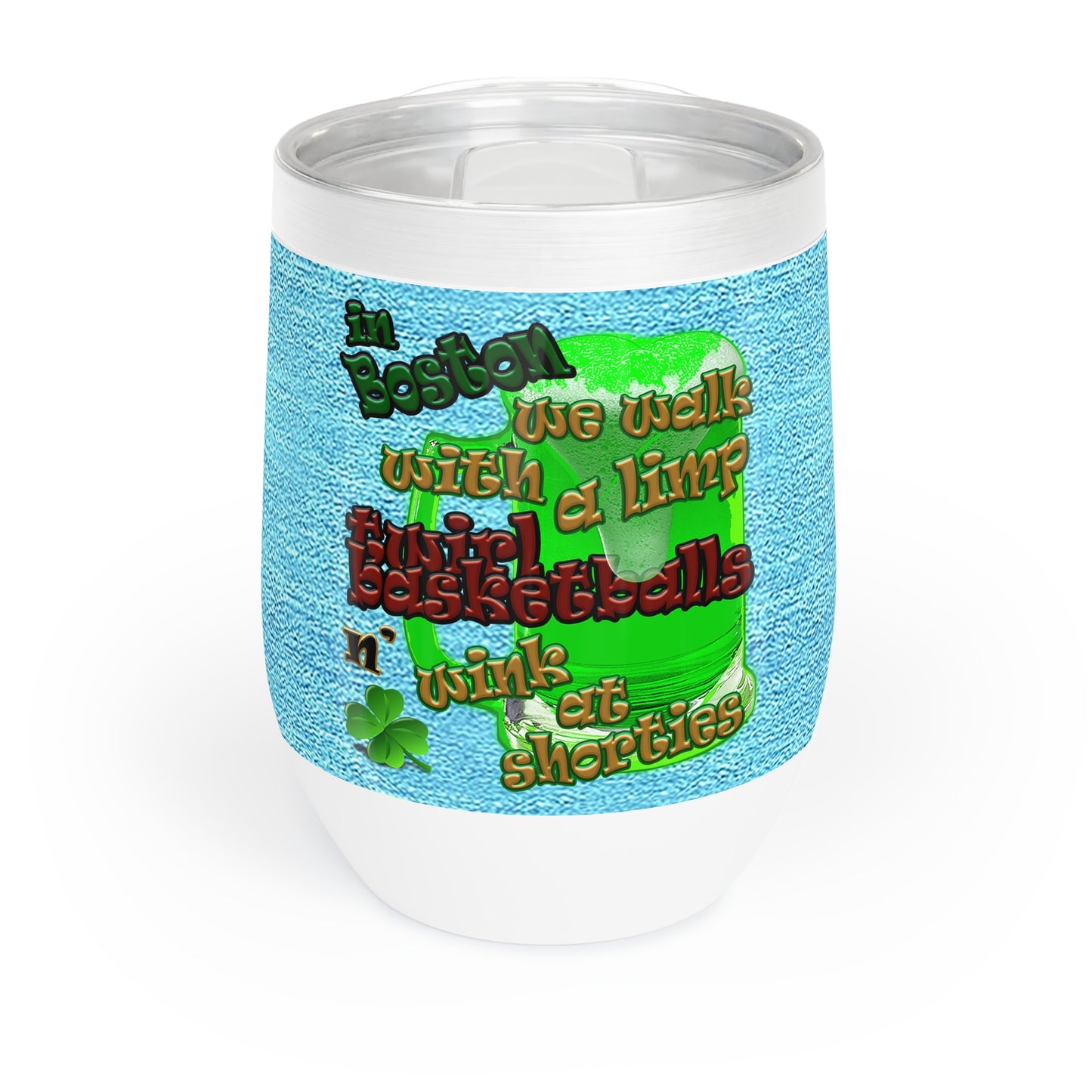 celtics logo - Chill Wine Tumbler (faded blue)