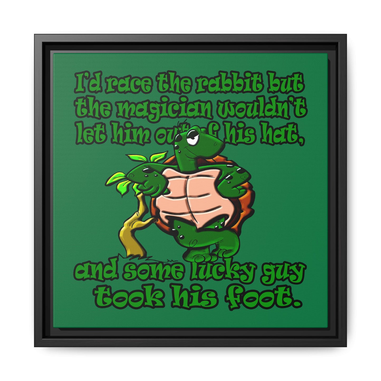 turtle race - framed canvas art (dark green)