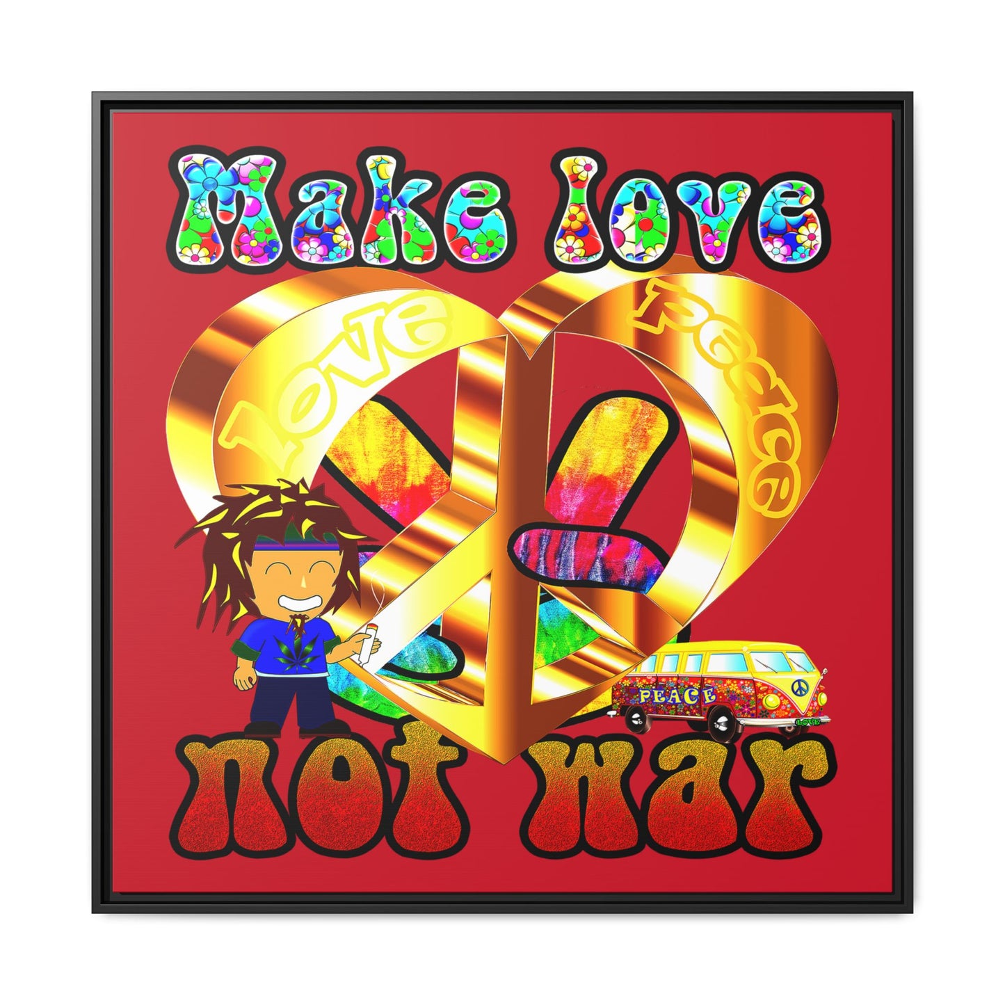 love peace - framed canvas art (dark red)