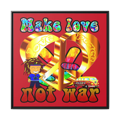 love peace - framed canvas art (dark red)
