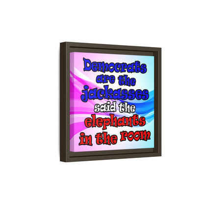 donkeys and elephants - framed canvas art (light blue-pink wave)