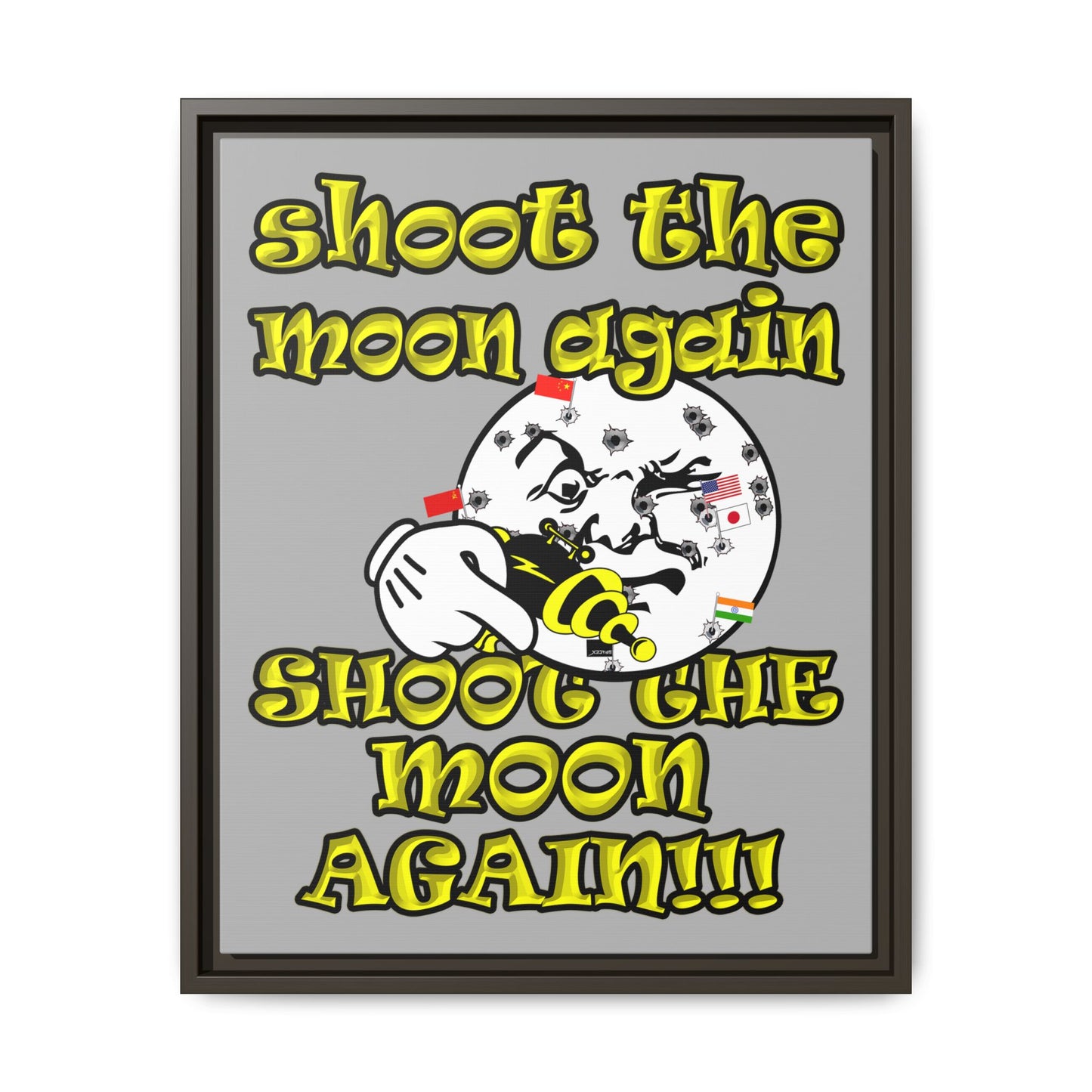 shoot the moon again - framed canvas art (light grey)
