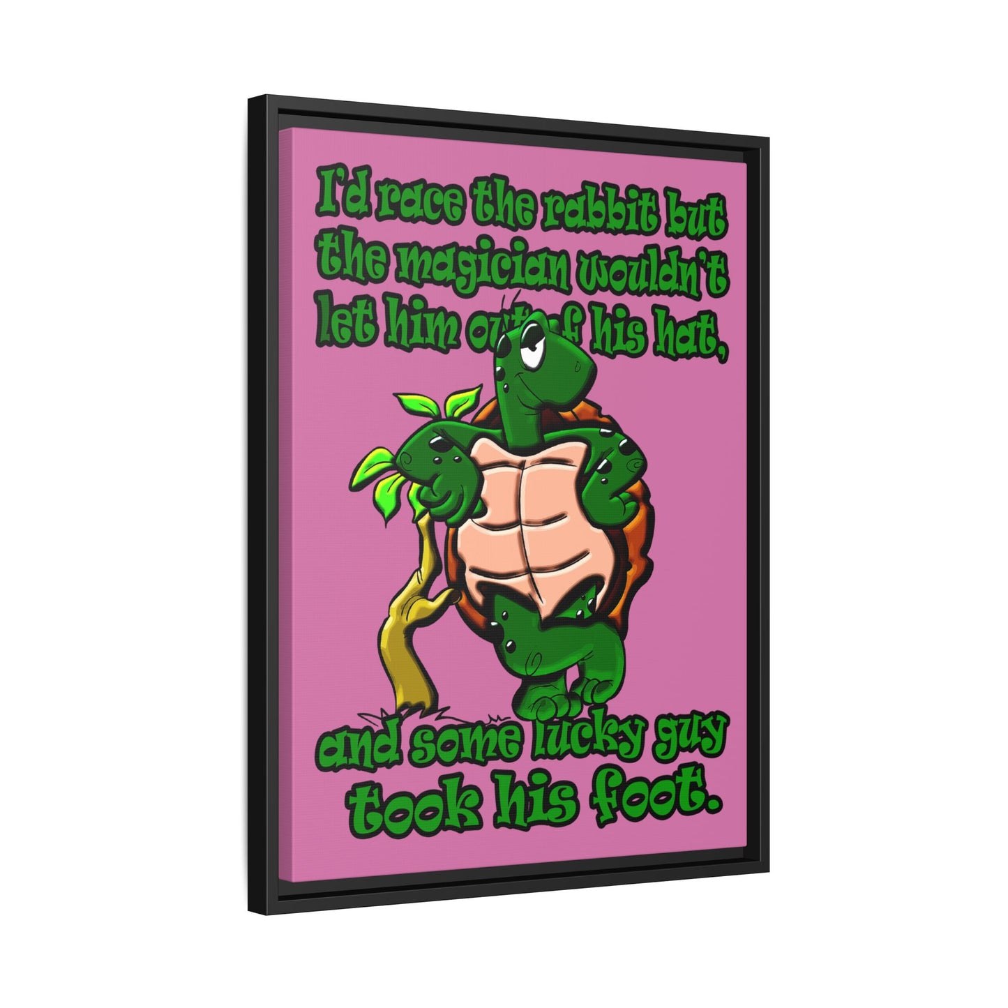 turtle race - framed canvas art (light pink)