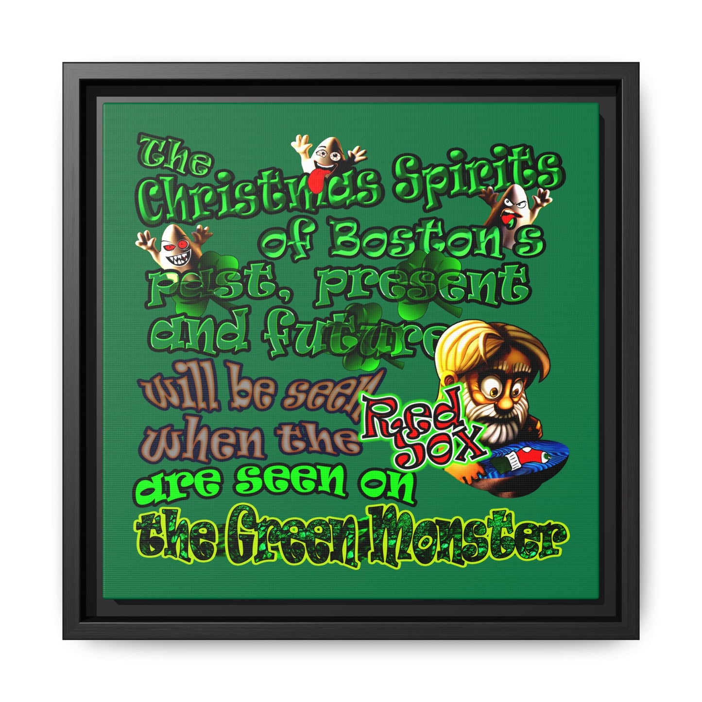 christmas spirits of boston - framed canvas art (dark green)