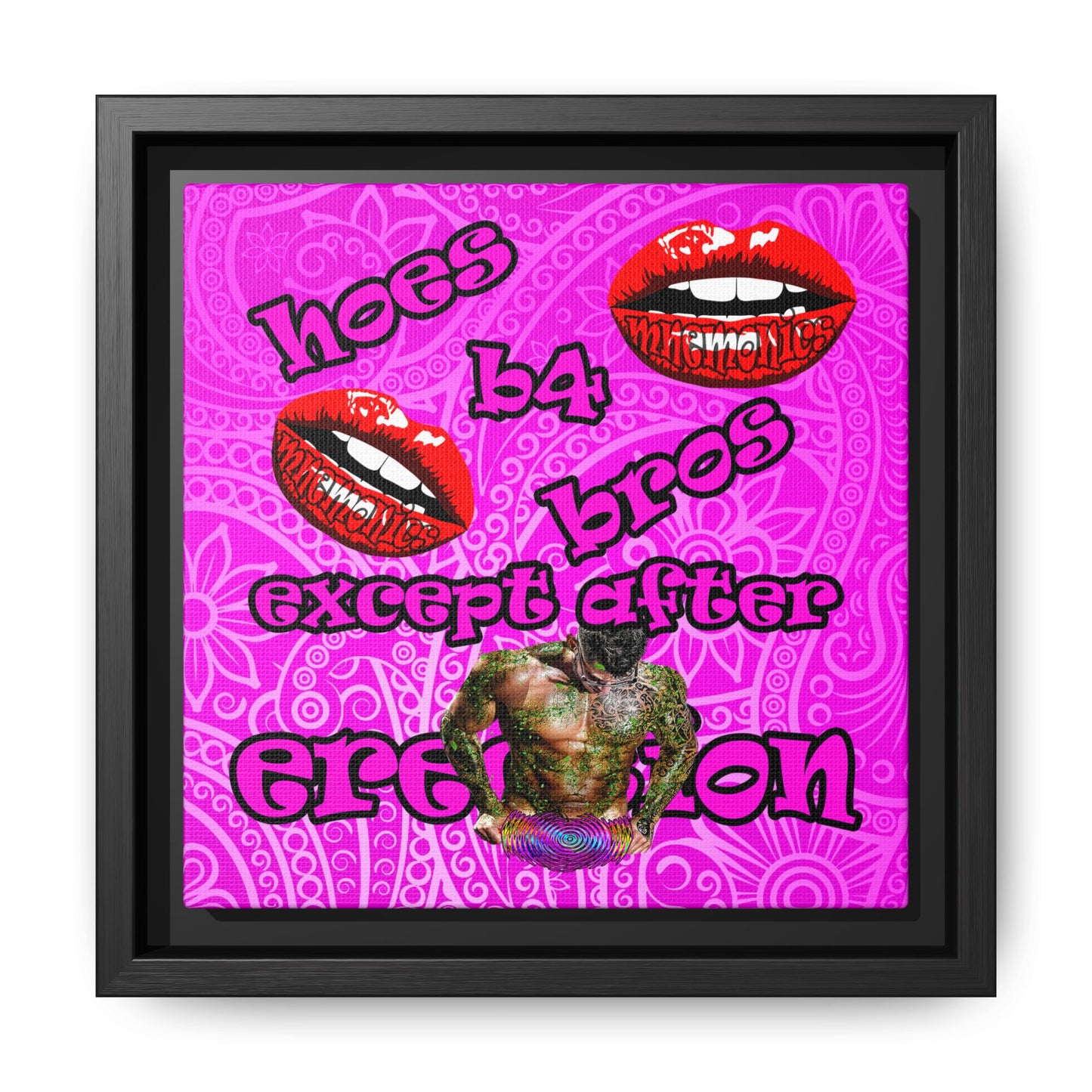 hoes b4 bros - framed canvas art (pink swirl)